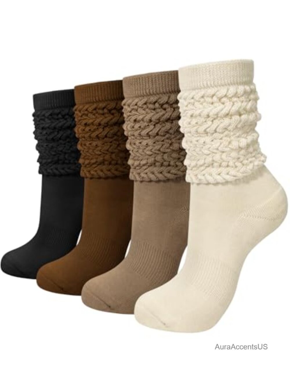 Slouchy Scrunch Socks Women 4 Pairs Cotton Knee High Boot Socks
